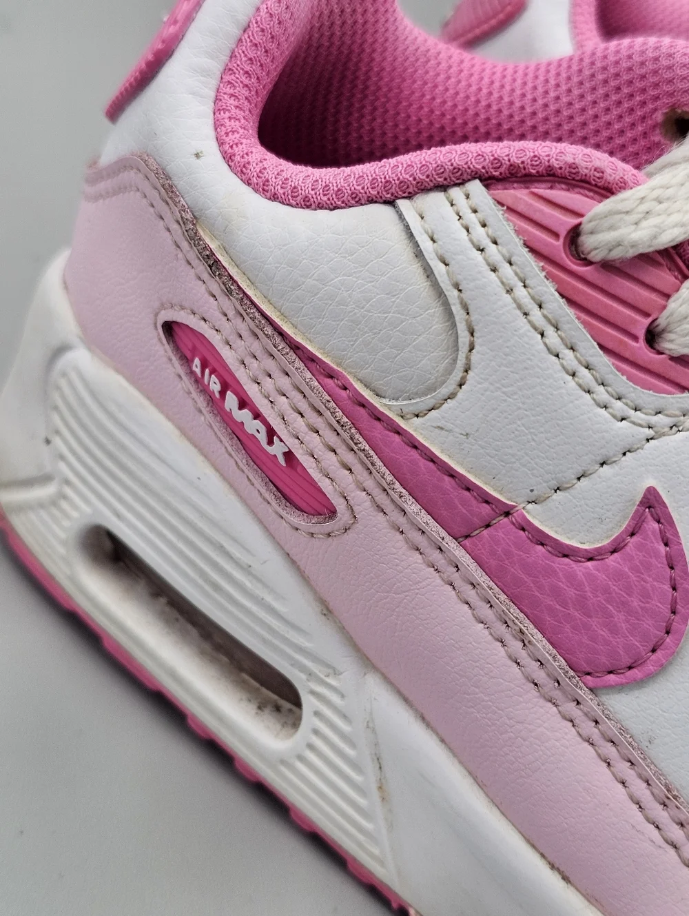 Nike Air Max 90 Girls 12c Shoes Hot Pink Baby White‎ Leather Sneakers Kids Youth